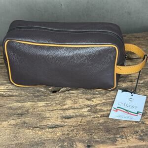 Luxury Italian Leather Dopp Kit Gift for Men by Massei Brown & Yellow NWT